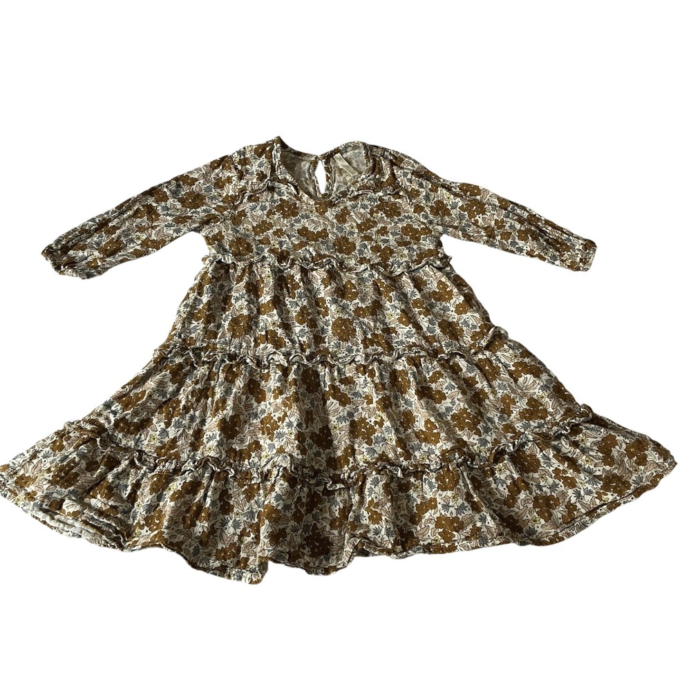 Rylee + Cru Girls  2-3 Years Mabel Cotton Ruffle Tiered Dress Gardenia Print